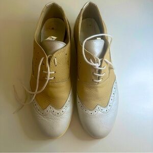Golf Shoes Women's Size 37 (6.5) White/Beige Women's Flat Shoes Wingtip Lace Up